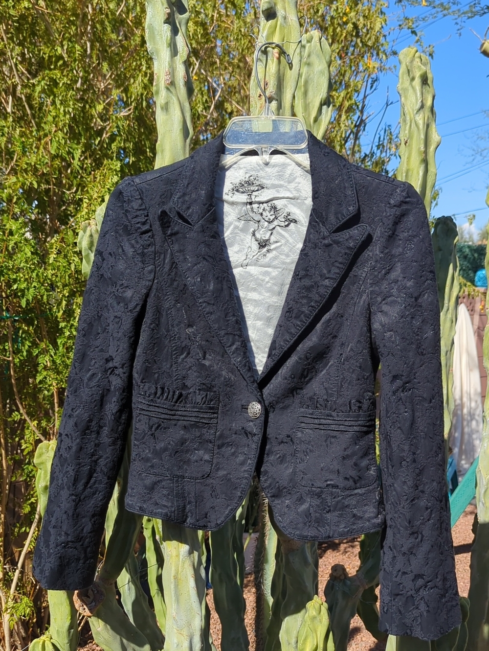 Vintage Y2K Bebe Blazer Jacket Floral Jacquard Brocade Cherub Lining - Picture 8 of 14